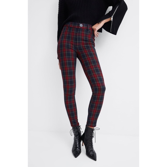Zara Pants - NWOT Zara Red & Navy Checkered Pants
